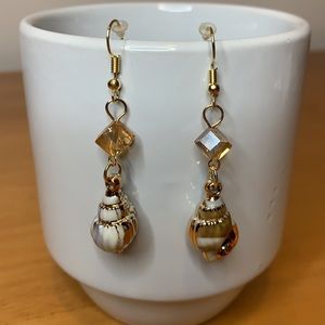 NWT Gold Conch Shell Drop Earrings w/Smoky Crystal – Beach Boho Jewelry